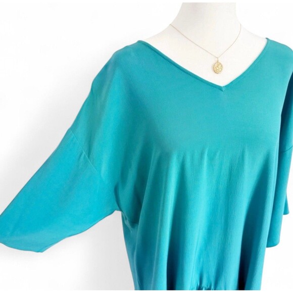 Eileen Fisher Turquoise V-Neck Dress Sz Large Coastal Chic Lightweight Flowy - Picture 4 of 16